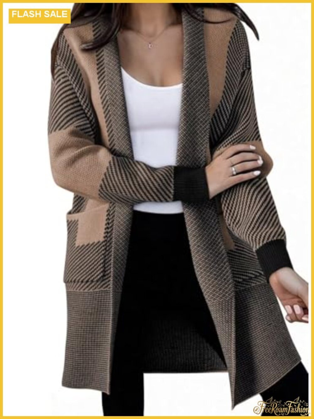 Oversized Long Cardigan Sweater with Pockets Open Front Loose